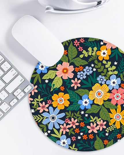 Yellow Flowers Round Mouse Pad - Funny Non-Slip Home Office Decor Desk Accessory, 8.7inch