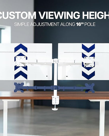 VIVO Dual Monitor Desk Mount, Heavy Duty Fully Adjustable Stand, Fits 2 LCD LED Screens up to 32 inches, White, STAND-V032W