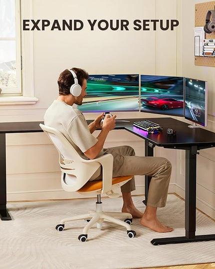 ErGear L Shaped Standing Desk, 75" x 63" Electric Adjustable Height Sit Stand Desk, Ergonomic Large Computer Table, Left & Right Interchangeable Installation, Suitable for Home Office Use, Black