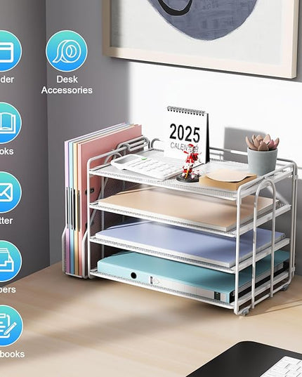 gianotter 4-Tier Paper Organizer With Magazine Holder, Desk Organizers and Accessories, Desk Accessories & Workspace Organizers, File Organizer for Office Supplies Storag (White, 4-Tier)