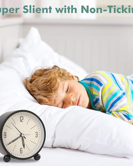 Blusaryme Analog Alarm Clock - 4 Inch Super Silent Non-Ticking, Battery Operated Small Clock with Night Light, Elegant Bedside Desk Clock for Bedroom, Living Room, Office, Student Gift