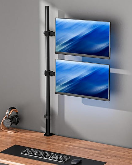 WALI Stacked Monitor Mount, Dual Monitor Stand Vertical for 2 Computer Screens Max 27'', Vertical Monitor Mount for Desk Holds up to 22lbs with Mounting Holes 75/100mm (M12XXL), Black