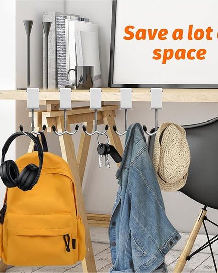 5 Pcs Adjustable Purse Hooks Heavy Duty J Clamp Hooks Bag Hanger for Table, Bag Holder for Table for Desk Key Backpack【White】