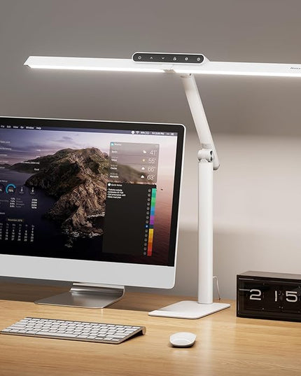 Honeywell LED Desk Lamp with Base - HJ1WT Sunturalux Eye-Caring Architect Desk Lamp for Home Office, 1200LM Computer Desk Light 4 Color Modes Stepless Dimming Task Desk Light with Timer Function White