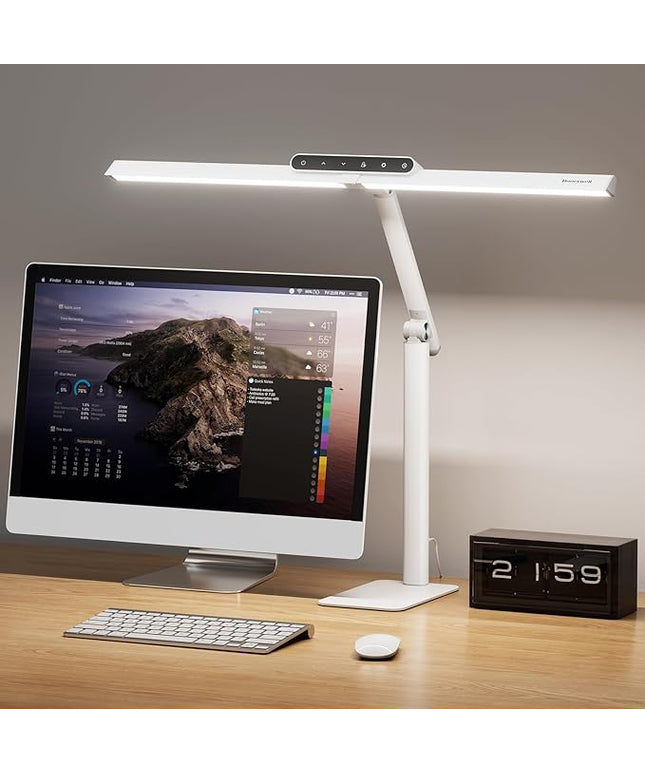 Honeywell LED Desk Lamp with Base - HJ1WT Sunturalux Eye-Caring Architect Desk Lamp for Home Office, 1200LM Computer Desk Light 4 Color Modes Stepless Dimming Task Desk Light with Timer Function White