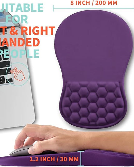 Ergonomic Mouse Pad Wrist Support with Memory Foam Massage Bulge, Carpal Tunnel Pain Relief Mousepad Wrist Rest for Mouse(12x8 inch, Deep Purple)