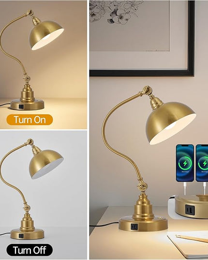 Vintage Brass Gold Desk Lamp Decorative Table Lamp for Home Office Living Room Bedroom Desk Light, Rustic Industrial Farmhouse Antique Library Study Desk Lamp E26 LED Bulb Included