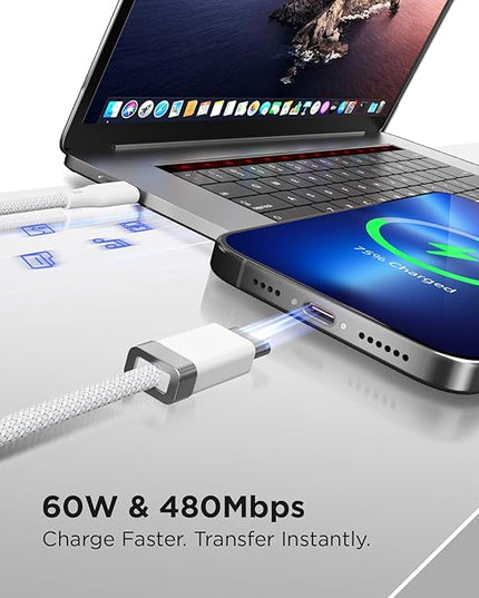 USB C to C Cable StayCable with Organizer Magnetic Holder 5FT, 60W Fast Charging Braid Type-C Charger Data Cord, for iPhone 17/16/15 Laptop Car Desk Nightstand Cable Management Original Design