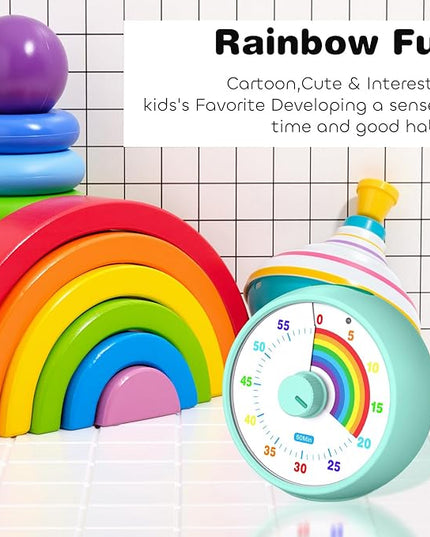 Visual Timer for Kids, 60-Minute Countdown Timer for Classroom Office Kitchen, Desk Timer Kids Time Management Tools with Silent Operation, Pomodoro Time Rainbow Pattern(Tiffany)