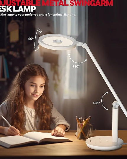 Honeywell Desk Lamp for Home Office, H6 Sunturalux™ Eye-Caring Led Desk Light, 800LM Dimmable Desk Lamp with Timer, Touch Control Tall Desk Reading Light, Table Lamp for Circle Webcam, Study, Bedroom