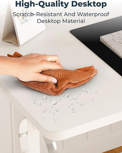 Adjustable Stand Up Desk with Memory Preset, 55 x 24 Inch Standing Desks Electric Desk for Home Office with Splice Board (White)