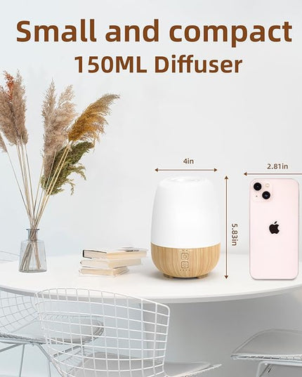 SEEDSEEL 150ML Cordless Essential Oil Diffuser, Built-in 6000mAH Rechargeable Battery, 7-Hour Runtime, 7 LED Color Changing Lights, Portable Aromatherapy Diffuser for Home,Office,Outdoor