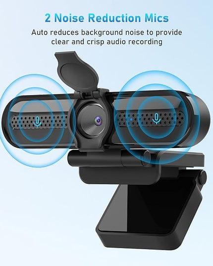 2K Webcam, FHD Computer Streaming Camera with 2K/30fps, 1080P/60fps, Autofocus, Dual Noise-Cancelling Microphones and Tripod, for Computer/Zoom/Skype/Teams/Laptop/MacBook/Windows