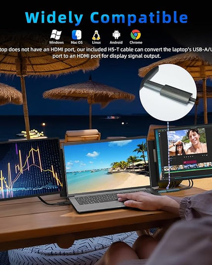 BKVOO Laptop Screen Extender 16-inch - Triple Laptop Monitor Extender Detachable FHD 1920x1200P IPS 235° Rotation Extra Portable Monitor Compatible with 13”-17” Mac Wins Dex Chrome