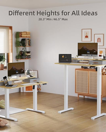 Seang Electric Standing Desk with 2 Drawers, Adjustable Standing Desk with Storage Shelf, Height Adjustable Stand up Desk for Home Office with 3 Presets & 2 Hooks,55 Inch, Natural