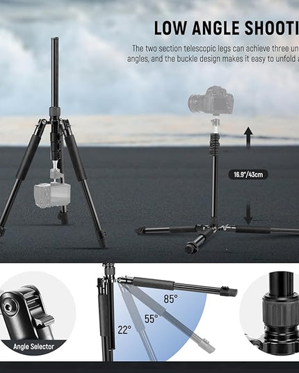 NEEWER Photography Light Stand, 1.5-6.4ft/47-195cm Aluminum Reversible Studio Lighting Tripod, Portable Phone Video Stand w/ 1/4" Screw for Strobe Light Camera Softbox, 4.4lb/2kg Load, ST195