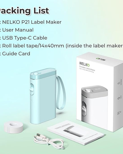 Nelko Label Maker Machine with Tape, P21 Bluetooth Label Printer, Wireless Mini Label Makers with Multiple Templates for School Office Home, Cyan