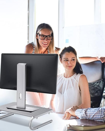 suptek Monitor Stand Riser, Laptop Holder Printer Riser Desk Accessories, Vented Metal Platform and 4 inches Height Underneath Storage for Office Supplies (MST004S-2), 2 Pack, Silver