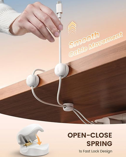 Lamicall Cord Organizer, Spring Cable Management Clips - 6Pack Compact Desk Cable Holder Clips, Nightstand Phone Charging Cord Holder, Halloween Adhesive Wire Organizer, Office Accessory, White