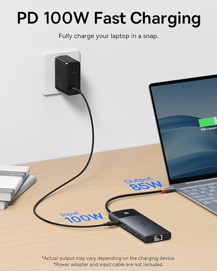 Baseus Docking Station Dual Monitor,10Gbps 10 in 1 Docking Station with 2 HDMI Single 4K@120Hz, Dual 4K@ 60Hz,10Gbps USB C and USB A, Gigabit Ethernet, PD 100W, SD/TF for iPhone 15/Mac/Dell/HP/Lenovo