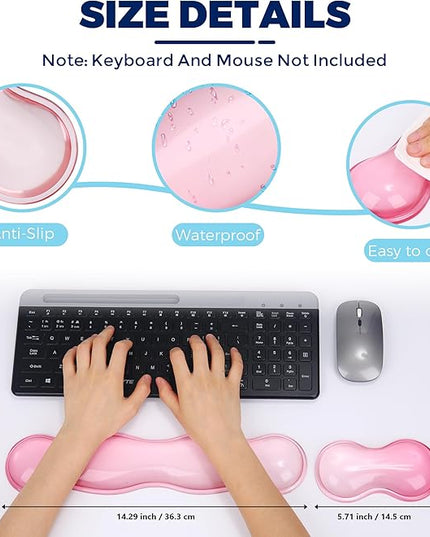 Gel Wrist Rest for Keyboard and Mouse, Wrist Rest for Keyboard, Mouse Wrist Support, Pain Relief, Cool Touch, Non-Skid, Mouse Wrist pad