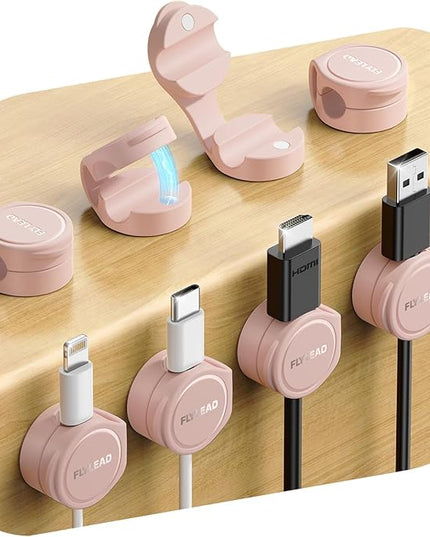 8-Pack Cord Organizer Silicone Magnetic Cable Clips [8 mm Wider Cable Accessible] Desk Wire Management, FLYLEAD Desktop Cord Holder for Nightstand, Office Workspaces Desk Organization Home Accessories