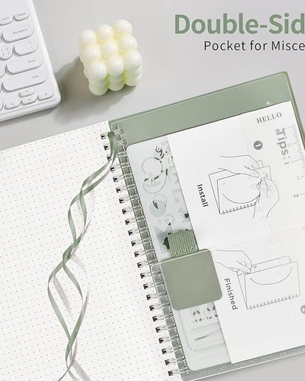 AHGXG Bullet Dotted Journal - Dot Grid Spiral Notebook A5, 160 Pages, 100 GSM Thick Paper, Waterproof Plastic Cover Journals for Bullet Journaling, Sketching, 5.7" x 8.3", Sage Green