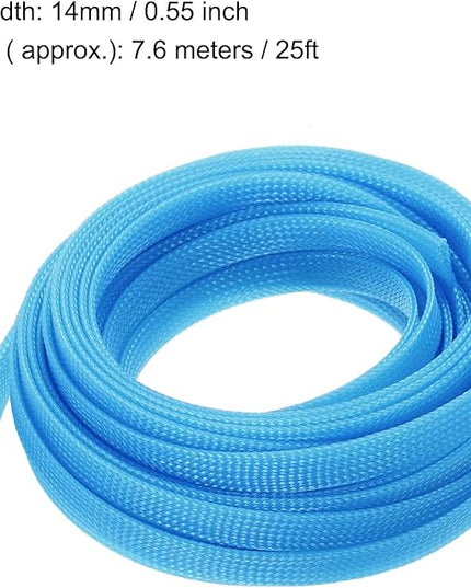 uxcell PET Expandable Sleeving 25ft 3/8" Sky Blue Cable Management Sleeve Cord Organizer for Wrap Protect Cable