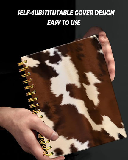 Spiral Journal Notebook for Women,A5 College Ruled Notebooks 6"x 8.4", 120 Pages Lined Journal with Premium Thick Paper,Perfect for School Office Home Gifts(Brown Cow western cowhide)