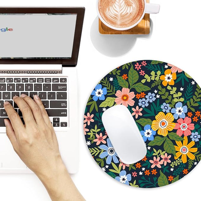 Yellow Flowers Round Mouse Pad - Funny Non-Slip Home Office Decor Desk Accessory, 8.7inch