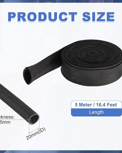 uxcell Insulation Cable Protector,20mm/0.79 Inch-5m/16 Feet High Temp Fiberglass Sleeve Black