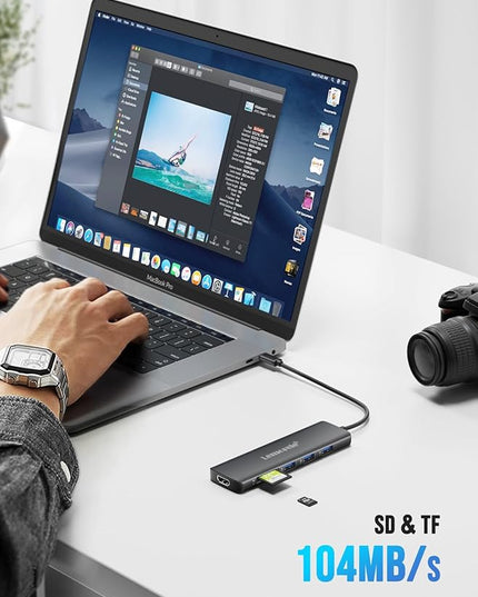 Lemorele USB C Hub 8-in-1 Adapter, USB-C Hub with 4K HDMI Output, 100W Power Delivery, USB 3.0 5Gbps Port, SD/TF Card Reader Adpater, Compatible for MacBook Pro, XPS, Chromebook and More（Black）