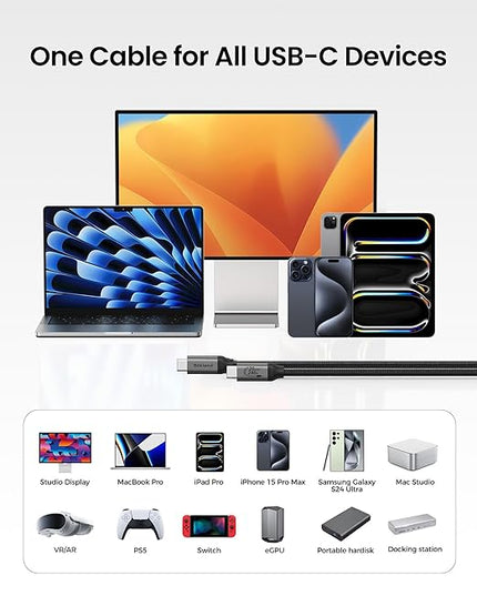 Silkland Long USB C Monitor Display Cable 15FT[4K@144Hz/60Hz 8K@30Hz], USB C 3.2 Gen 2x2 Video Cable, 20Gbps Data Transfer, 240W PD Charging, Compatible with iPhone 16, MacBook Pro, iPad