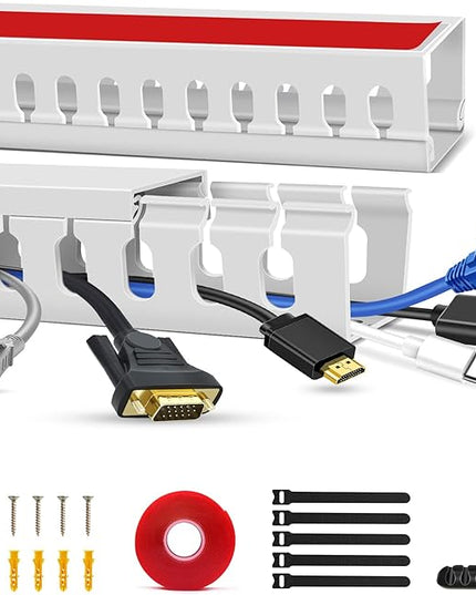 Cable Duct Management Raceway Kit, 31.4" (2 x 15.7) Server Rack Management, Hide Network HDMI VGA Cables, Open Slot Track Desk Wire Channel, White 2 Pack