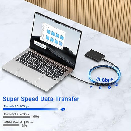 80Gbps USB c to c Cable 6.6ft(2packs) Data Transfer, Bandwidth for 16K/Dual 8K, 240W Fast Charging, Braided USB C Video Cable Compatible Thunderbolt 4/5 Devices