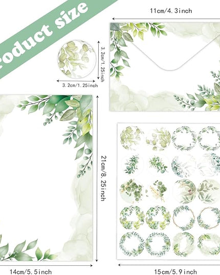 160 Pcs Stationery Paper Envelopes Set Includes 50 Writing Paper & 50 Envelopes with 60 Colorful Round Dot Stickers, Cute Vintage Tree Leaf Letter Writing Stationery Paper Envelopes(10Style)