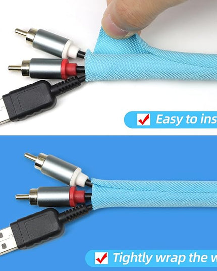 Automotive Wire Loom Tubing, Split Braided Cord Protectors from Pets No Chew, Flexible Cable Sleeve Cable Management for TV/Computer/Electric Wires (Sky Blue, 3/8"-25ft)