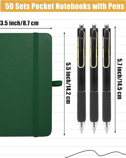 Aodaer 50 Sets Pocket Notebook Journal with Pens, 160 Pages, 3.5 x 5.5 Inch Mini Lined Journal Notebook A6 Leather Hardcover College Ruled Notepad with Pen Holder for School Office Gifts, Dark Green