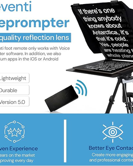 Teleprompter 4.0 12" Compatible with iPad, Tablet, Smartphone and DSLR Camera, Remote or App Control, Compatible with Android and iOS, Ideal for Video Recording, Aluminum Alloy