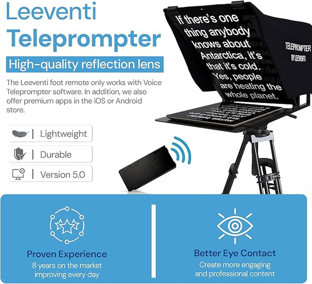 Teleprompter 4.0 12" Compatible with iPad, Tablet, Smartphone and DSLR Camera, Remote or App Control, Compatible with Android and iOS, Ideal for Video Recording, Aluminum Alloy