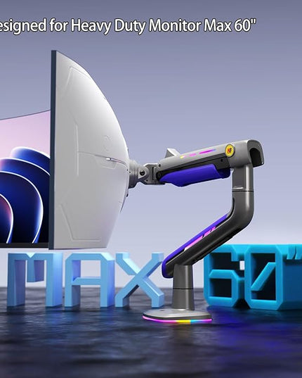 NB Gaming Monitor Arm or for 32 to 60 Inches Screen, Load up to 20 kg, VESA 75/100, RGB-Light, Heavy Duty, Multi Angle Adjustable, Premium Aluminum, Purple Blue
