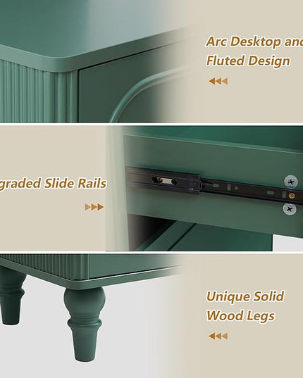 5 Drawer Fluted Dresser for Bedroom, Mid Century Modern Chest of Drawers, Wood Storage Large Dresser Organizer for Bedroom Living Room Hallway Closet, Green