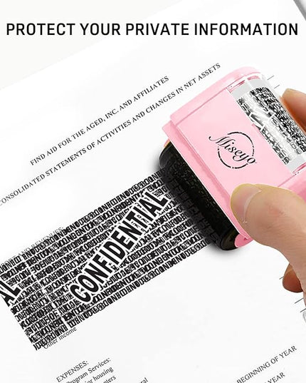 Miseyo Identity Theft Protection Roller Stamp Set - Pink (6 Refill Ink Incleded)
