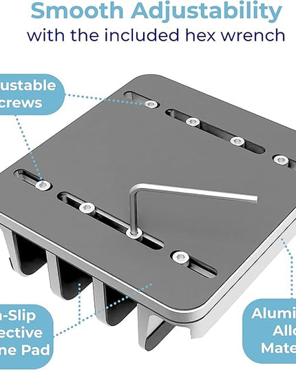 Adjustable Laptop Stand, 5 Slots, Aluminum Space-Saving, for Apple MacBook/Surface/Galaxy/Tablet/iPad/iPhone, Silver