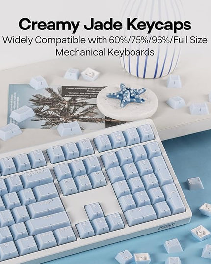 EPOMAKER Creamy Jade PBT Keycaps, 142 Keys, Double Shot, Cherry Profile, 60%/75%/96%/Full Size, Custom Keyboard Keycaps Set for Mechanical Gaming Keyboard (Blue)