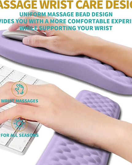 Hokafenle 2 in 1 Ergonomic Mouse Pad Wrist Support & Wrist Rest for Computer Keyboard Set, with Relieve Carpal Tunnel Pain Massage Bulge and Full Memory Gel Design (2In1 Set, Lavender)
