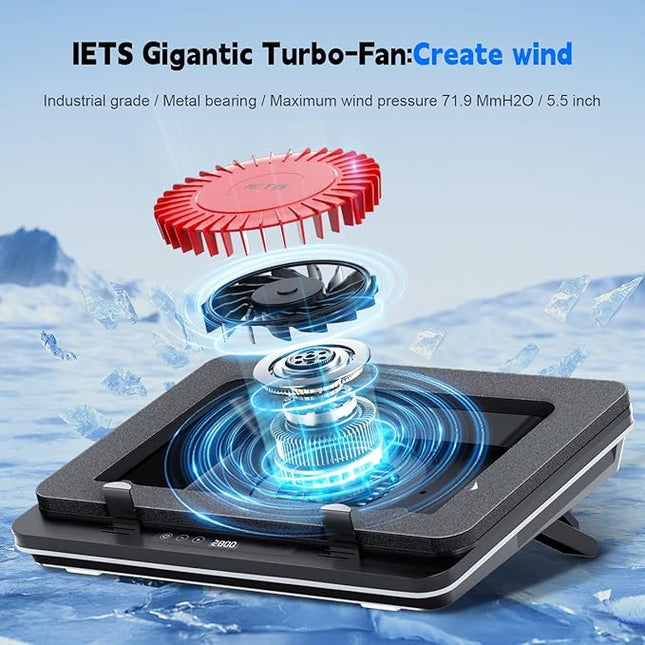 IETS GT600 Laptop Cooling Pad Equipped with Gigantic Turbo-Fan（5.5inch Diameter）,Sealed Foam for Rapid Cooling Gaming Laptop,14.1-19.3 inch Laptop Cooler with 3-Port USB Hub,Dust Filter,Touch Start