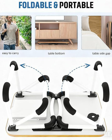 Fayquaze Portable Foldable Laptop Bed Desk with Storage Drawer and Cup Holder - Lap Desk Laptop Stand Tray Table for Eating, Reading and Working