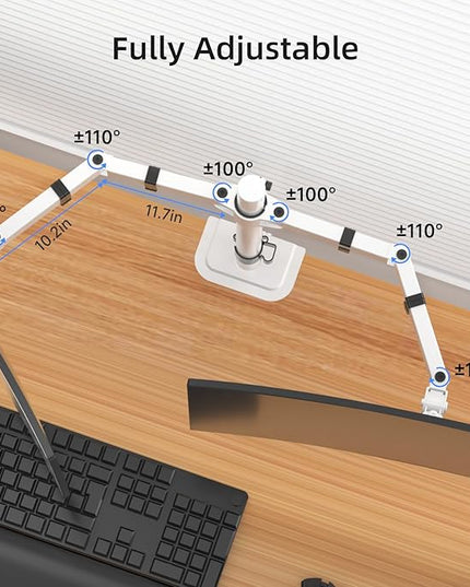 Suptek Dual Monitor Desk Mount, Adjustable Dual Monitor Arm for 2 Monitor Screens up to 42 inch, Extra Tall 15.75" Pole Monitor Stand for Desk, Holds up to 22 lbs,White(MD9442LW)