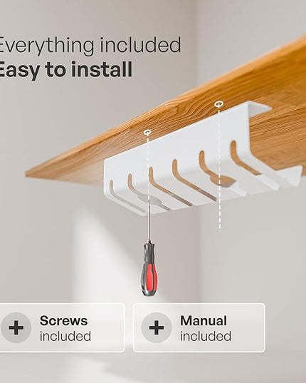 PAMO Cable Management Under Desk for Easy mounting Under-Table I Set of 3 - with 10X Cable Ties I Desk Organizer for Office/Home Office Table Thoughtful Cable Tray Holder